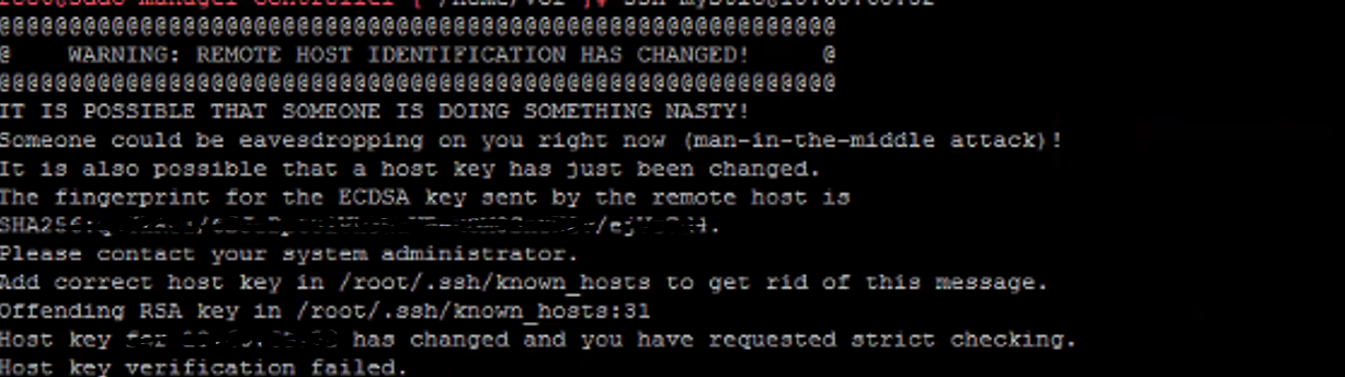 来自 SDDC Manager 虚拟机的 SSH 连接尝试显示一条错误消息，指示潜在的恶意活动