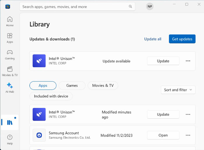 Schermafbeelding van Microsoft Store-bibliotheekpagina