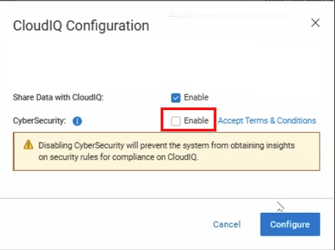 CloudIQ 구성 패널에서