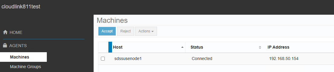 skärmbild av cloudlink webUI > AGENTS-maskin >