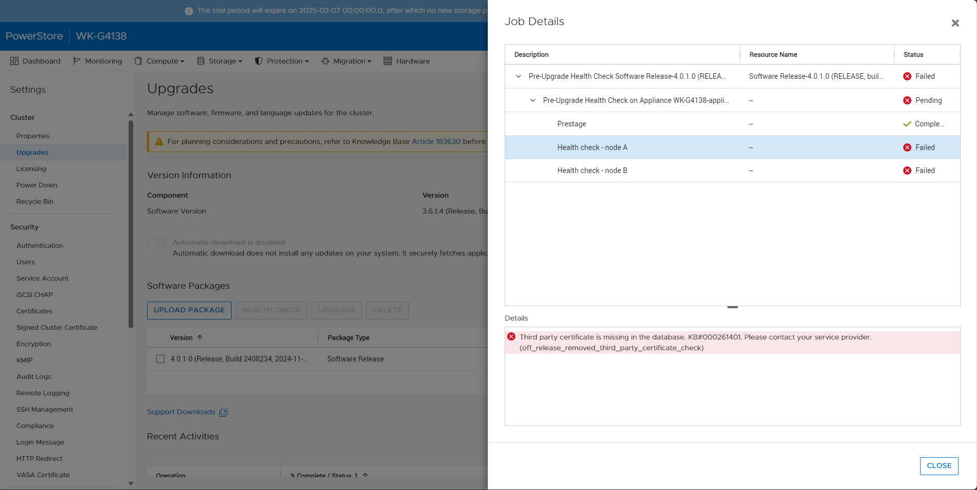 reset_certificates problème de point de terminaison REST détecté