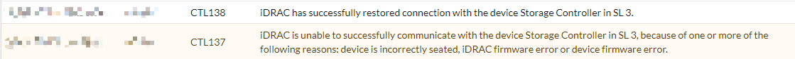 Screenshot der Fehler im iDRAC