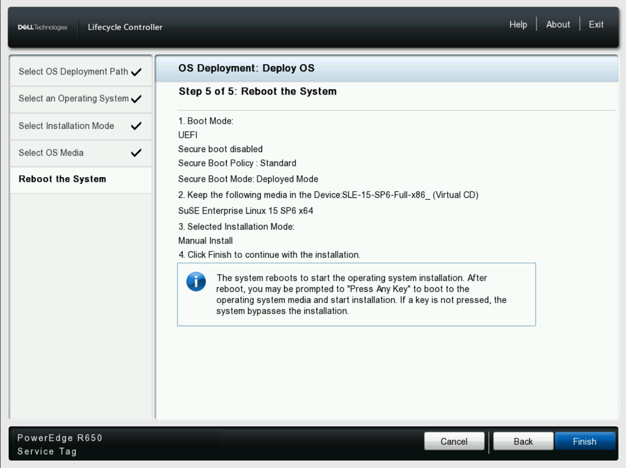 Review the chosen settings and OS deployment options and click finish