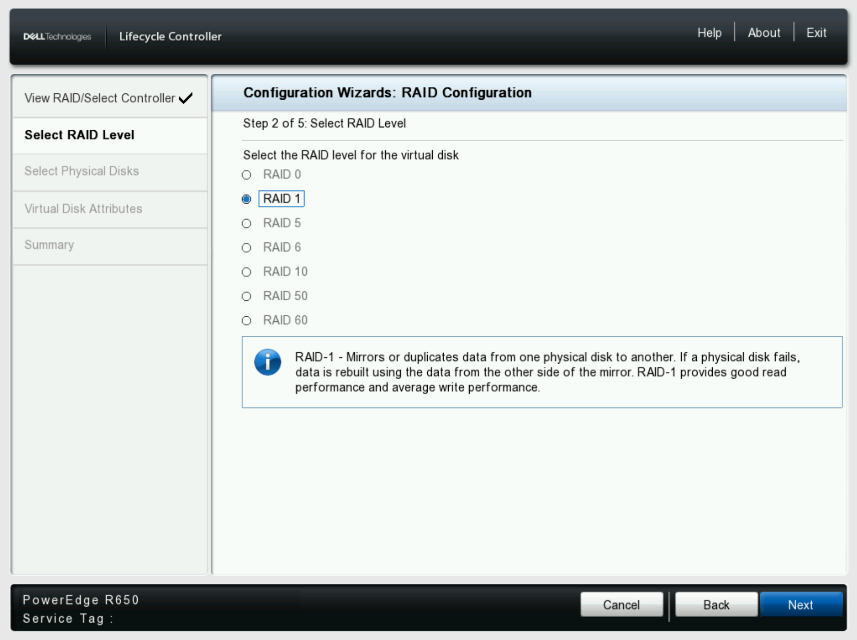 livello RAID richiesto, con esempio di capogruppo BOSS