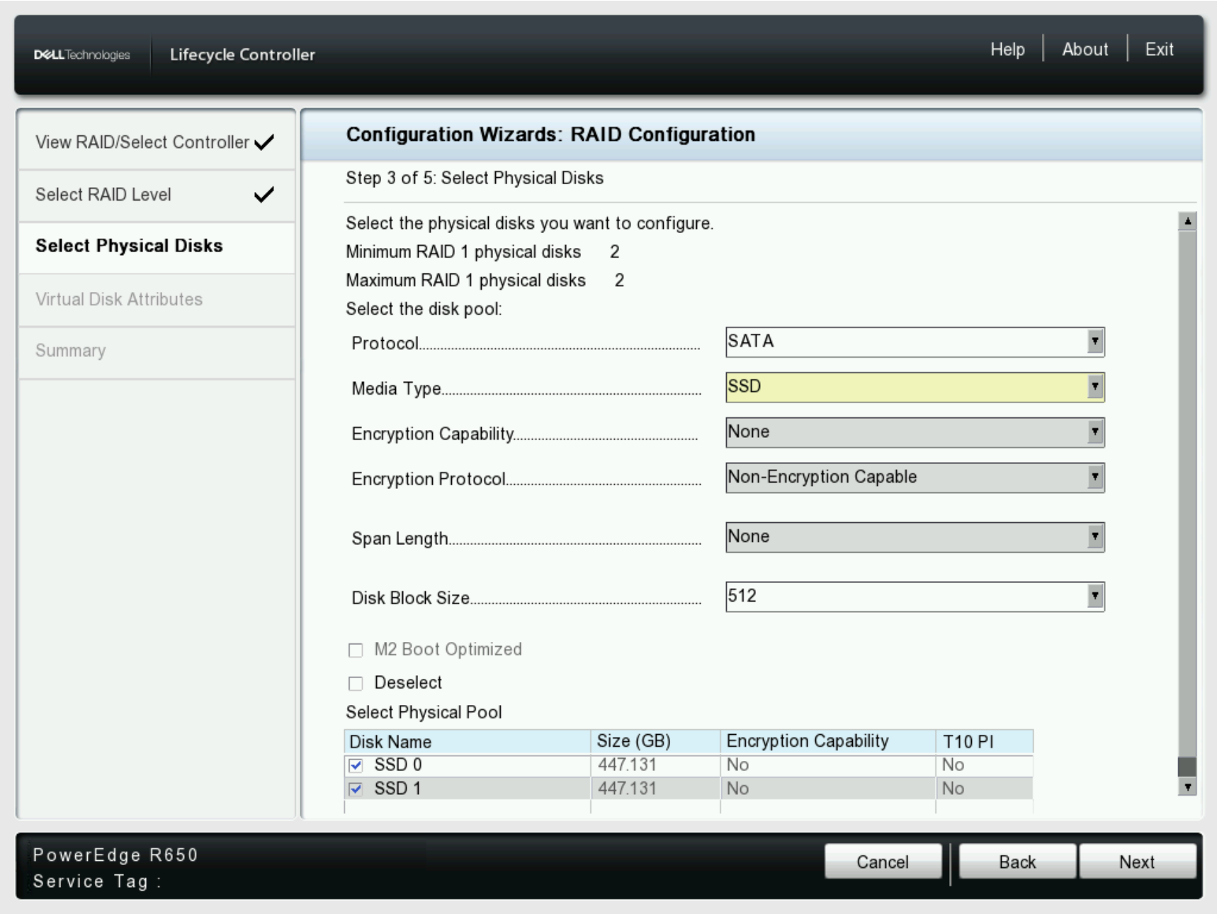 用于所选 RAID 的磁盘
