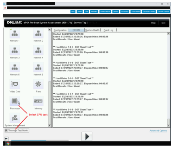 Select CPU and Thorough Test