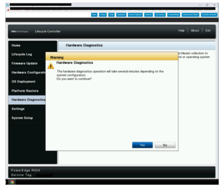 Click Yes to run hardware diagnostics