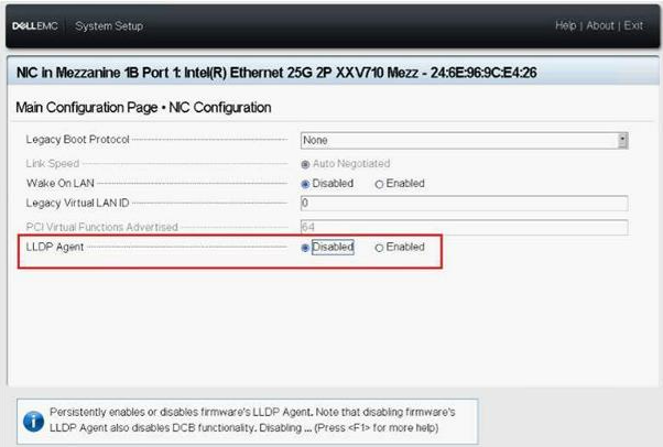 F2------Device settings-------Intel X710 NIC------NIC Configuration-------LLDP Agent: Disabled.