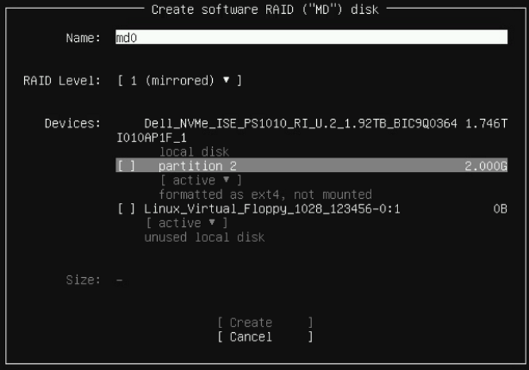 Configuration page showing visible drives 