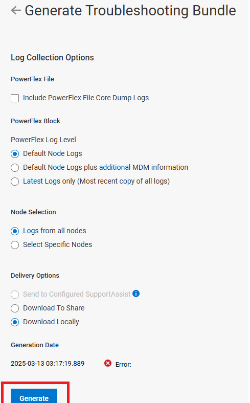 Generar paquete de solución de problemas
