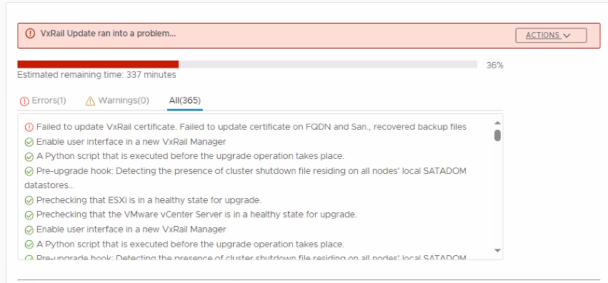 升级错误的屏幕截图
