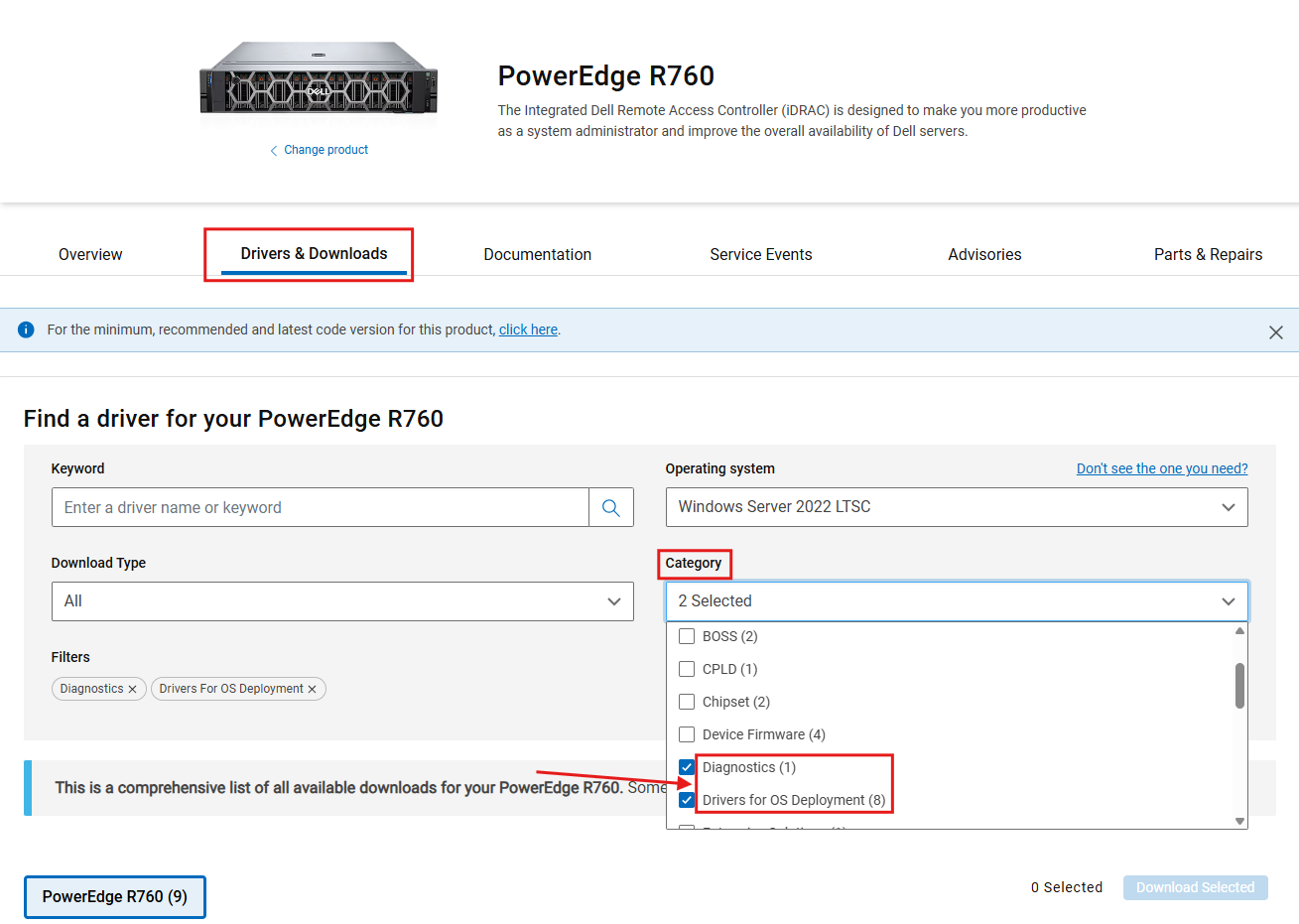 Diagnostics and drivers for OS deployment example