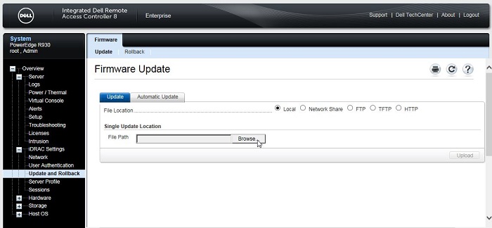 Atualização de firmware do iDRAC8