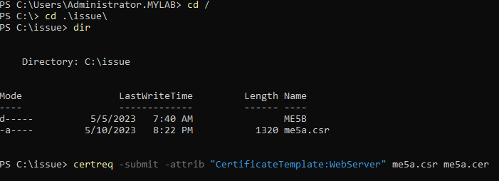 Imagen en la que se muestra el ejemplo de salida de certreq