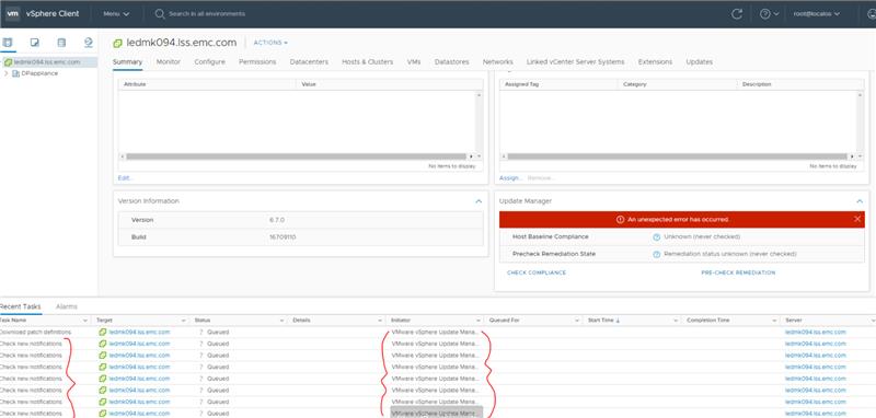 Meldung in vCenter 6.7, IDPA 2.5 bis 2.7.x: