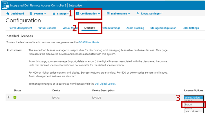 iDRAC9 License Export