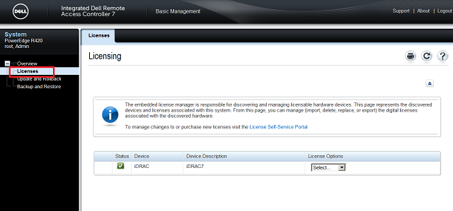iDRAC7 and 8 license page
