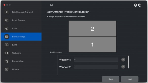 Меню «Easy Arrange Memory» в Dell Display and Peripheral Manager
