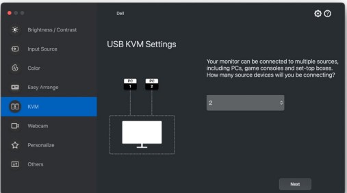 Impostazioni KVM USB di Dell Display and Peripheral Manager