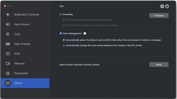 Color Management di Dell Display and Peripheral Manager