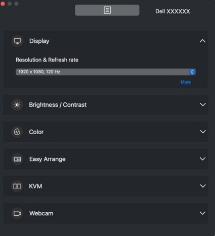 Menú de Dell Display and Peripheral Manager
