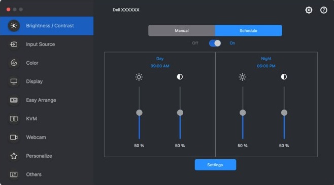 Mode de planification de Dell&nbsp;Display and Peripheral&nbsp;Manager pour la luminosité ou le contraste