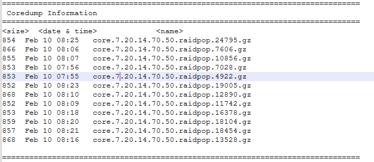 已記錄的 RAIDPOP 傾印項目 