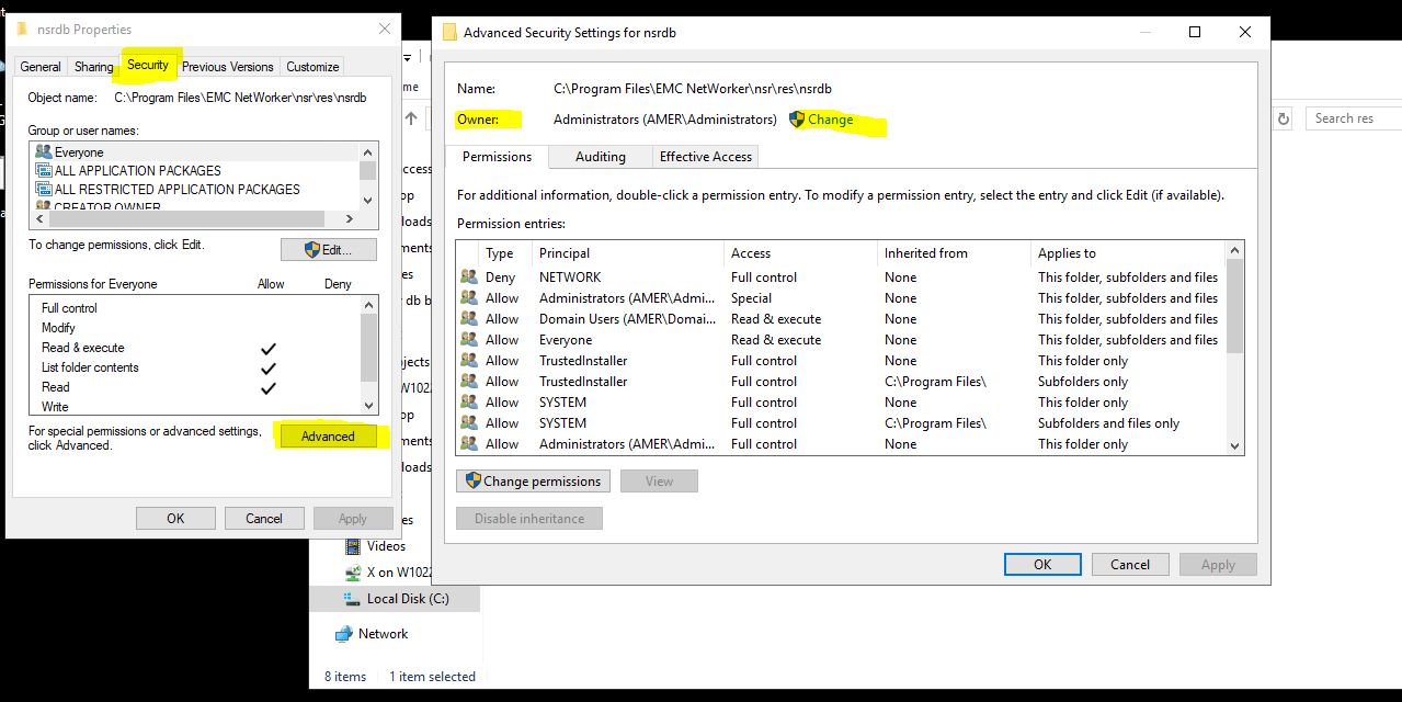 Example of accessing the owner field of the nsrdb folder