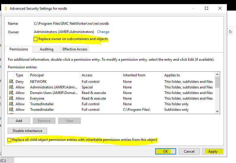 Replacing ownership recursively throughout nsrdb