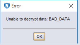 Unable to decrypt data BAD DATA