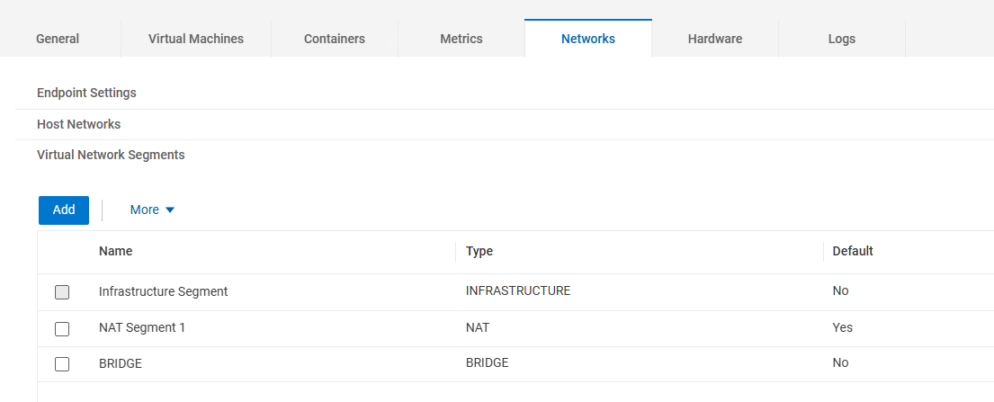 UI overview of Virtual Network Segements