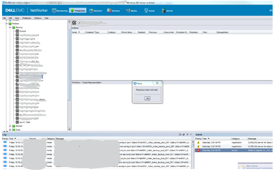 Resource does not exist pop-up error appears