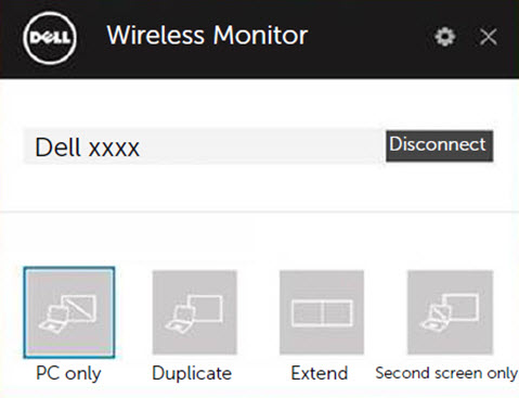 Projectiemodi beschikbaar in de Dell Wireless monitor app