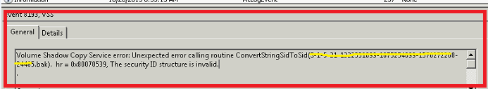 Event viewer screenshot