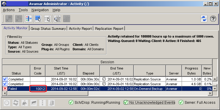 Activity monitor screenshot to show example of the error code.