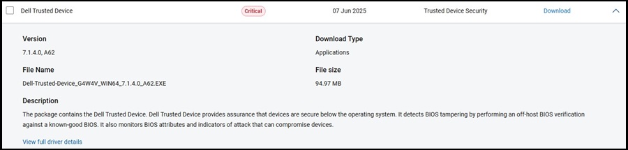 Dell.com stránce stahování nástroje Dell Trusted Device
