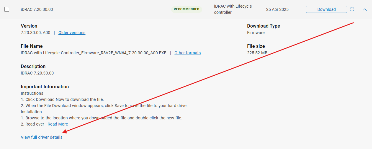 Guide sur la page permettant de trouver le lien «&nbsp;View full driver details&nbsp;»