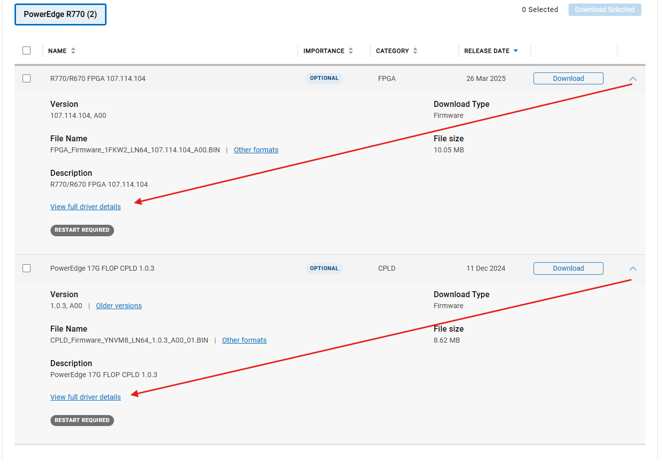 Guide pour la recherche du lien «&nbsp;View full driver details&nbsp;»
