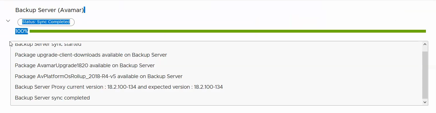 Upgrade progress showing 100%