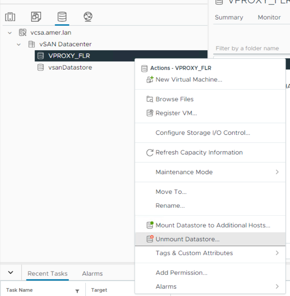 Unmount del datastore NFS da VMware