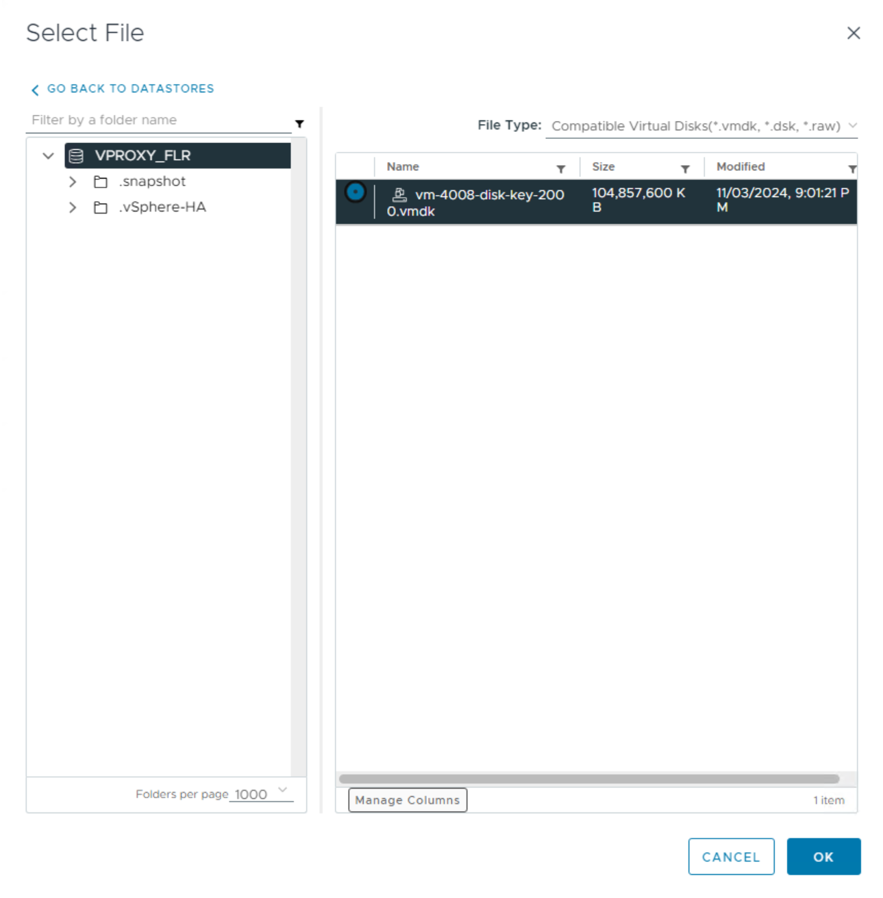 Aggiunta del disco della VM del datastore NFS a una VM esistente