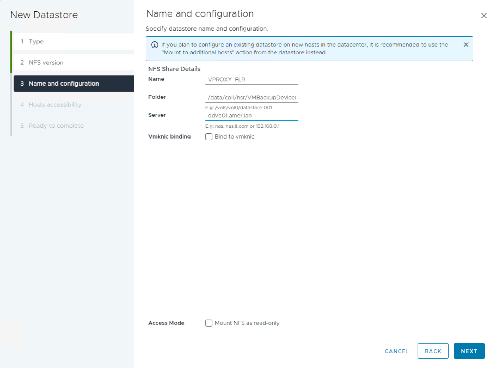 在 VMware 中装载 NFS 数据存储区