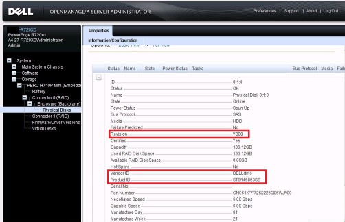 How to find the Revision of a hard drive in OMSA