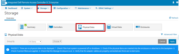 Här hittar du information om hårddisken i iDRAC-gränssnittet