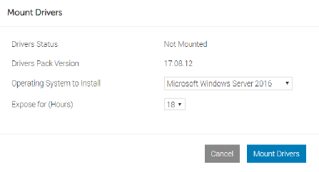 Schermata Esempio di montaggio dei driver - Selezione di Windows 2016