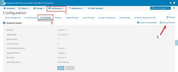 Interfaccia web iDRAC - Esempio di disinstallazione dei driver
