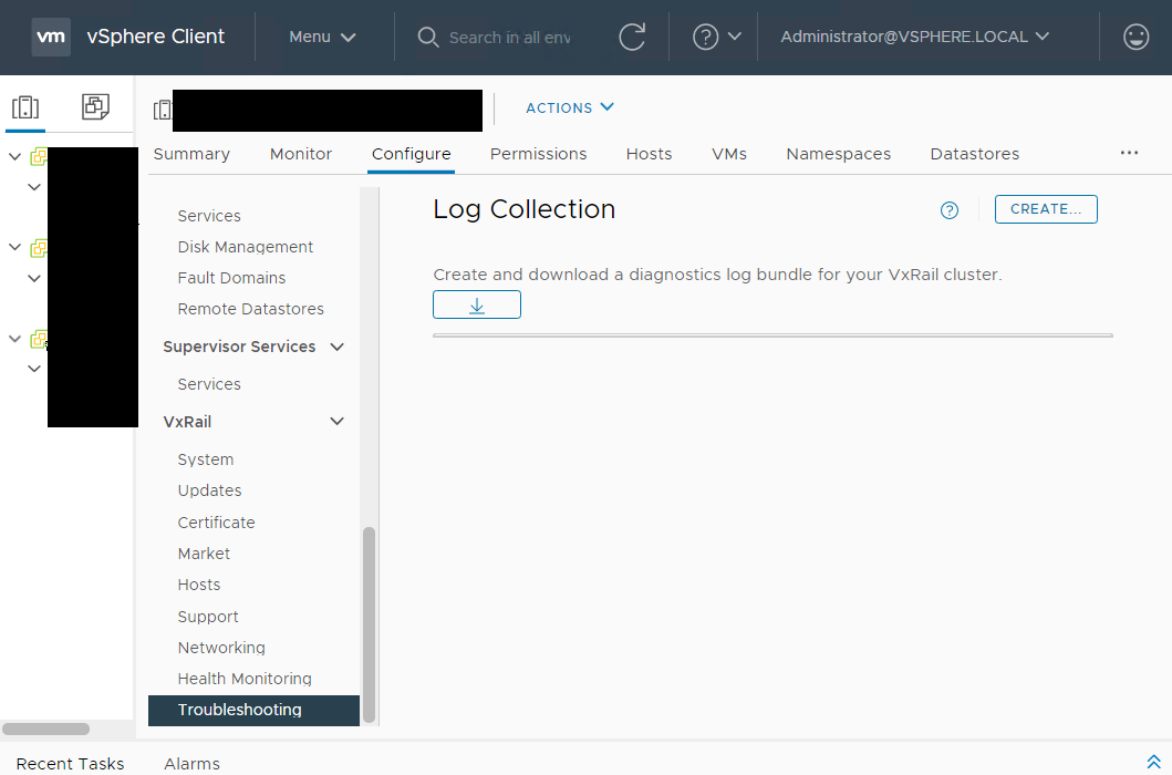 Capture d’écran de la page de collecte des logs